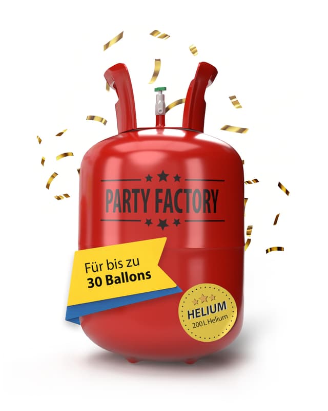 Party Factory – Helium Gasflasche 1x 200L für ca. 30 Luftballons – Partydeko Ballongas Flasche für Latex- & Folienballons – Einwegflaschen mit Knick-Füllventil – Für Partys, Hochzeiten und Geburtstage 1er Set