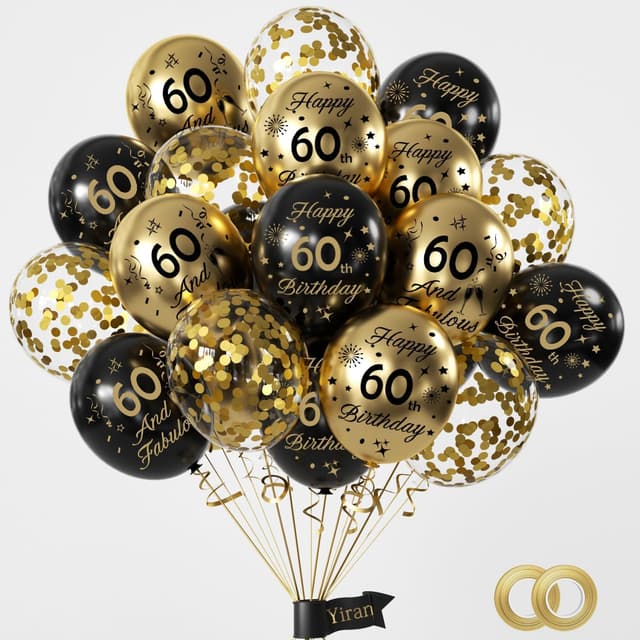 Yiran Luftballons 60.Geburtstag Deko,15 Stück 60.Geburtstag Junge Mädchen Schwarz Gold Deko, Happy Birthday Ballons Schwarz Gold Deko, Deko 60.Geburtstag Konfetti Luftballons, Birthday Party Deko Black Gold 60th