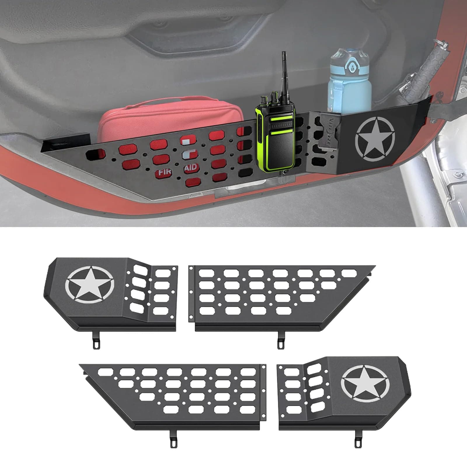 TDHLW Aufbewahrungsboxen aus Metall für die Vordertür, passend für Jeep Wrangler JL JLU 4XE 2018–2025 und Gladiator JT 2020–2025, Organizer für seitliche Einsätze an der Tür,Five Star