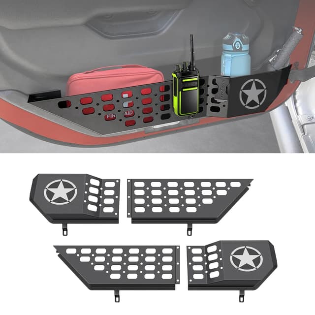 TDHLW Aufbewahrungsboxen aus Metall für die Vordertür, passend für Jeep Wrangler JL JLU 4XE 2018–2025 und Gladiator JT 2020–2025, Organizer für seitliche Einsätze an der Tür,Five Star