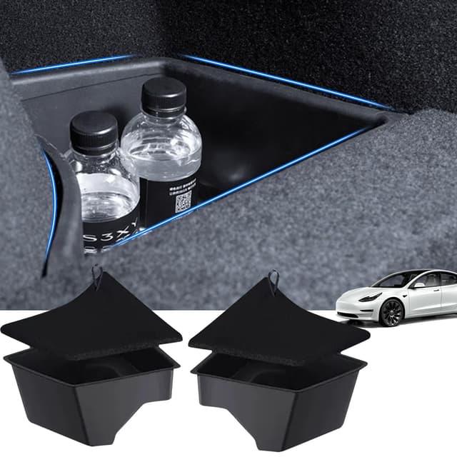 Arcoche Rear Trunk Organizer Kofferraumtaschen Hinteren für Tesla Model 3 Highland, Kofferraum-Organizer Hinten Aufbewahrungsbehälter Koffer Hinten for 2025 2024 Tesla Model 3 Highland Zubehör 2 PC Fit Model 3 Highland