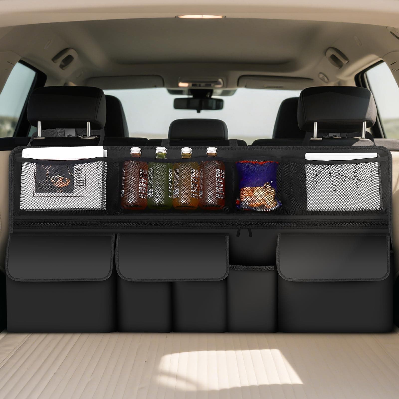 BAVATEE Auto Kofferraum Organizer, Autotasche Kofferraumtasche mit 9 Taschen, Kofferraumtasche Auto mit Klettverschluss, 105 x 51 cm Kofferraum Organizer, Schwarz