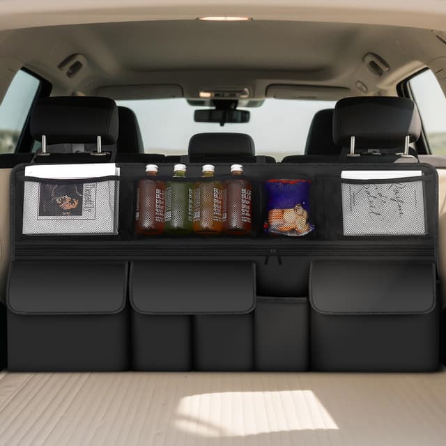 BAVATEE Auto Kofferraum Organizer, Autotasche Kofferraumtasche mit 9 Taschen, Kofferraumtasche Auto mit Klettverschluss, 105 x 51 cm Kofferraum Organizer, Schwarz