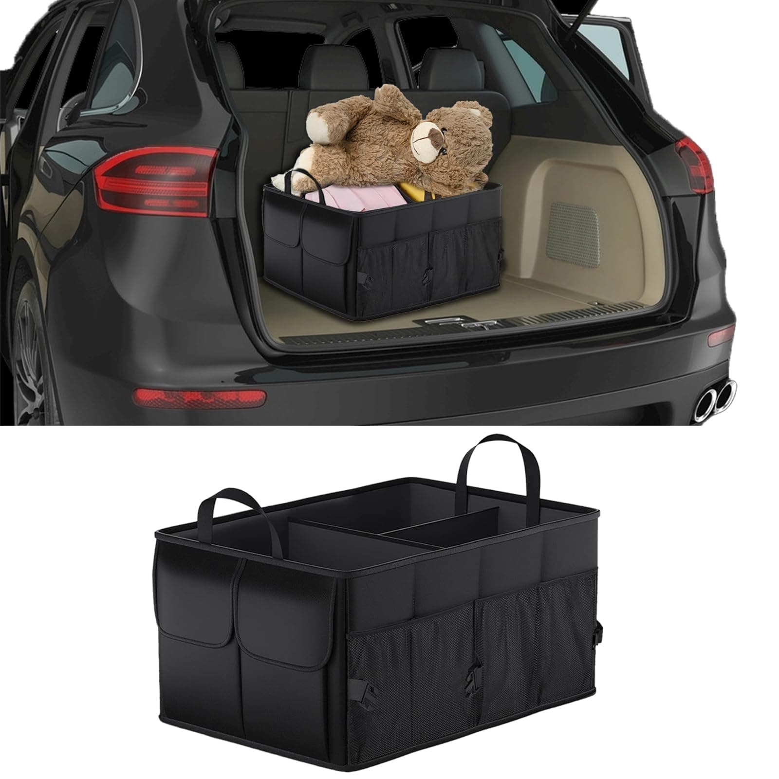 VBGURR 1Stück Kofferraum Organizer, Wasserdicht Auto Kofferraum Organizer Mit Fächern, Auto Box Kofferraums (Schwarz) 1 Stück