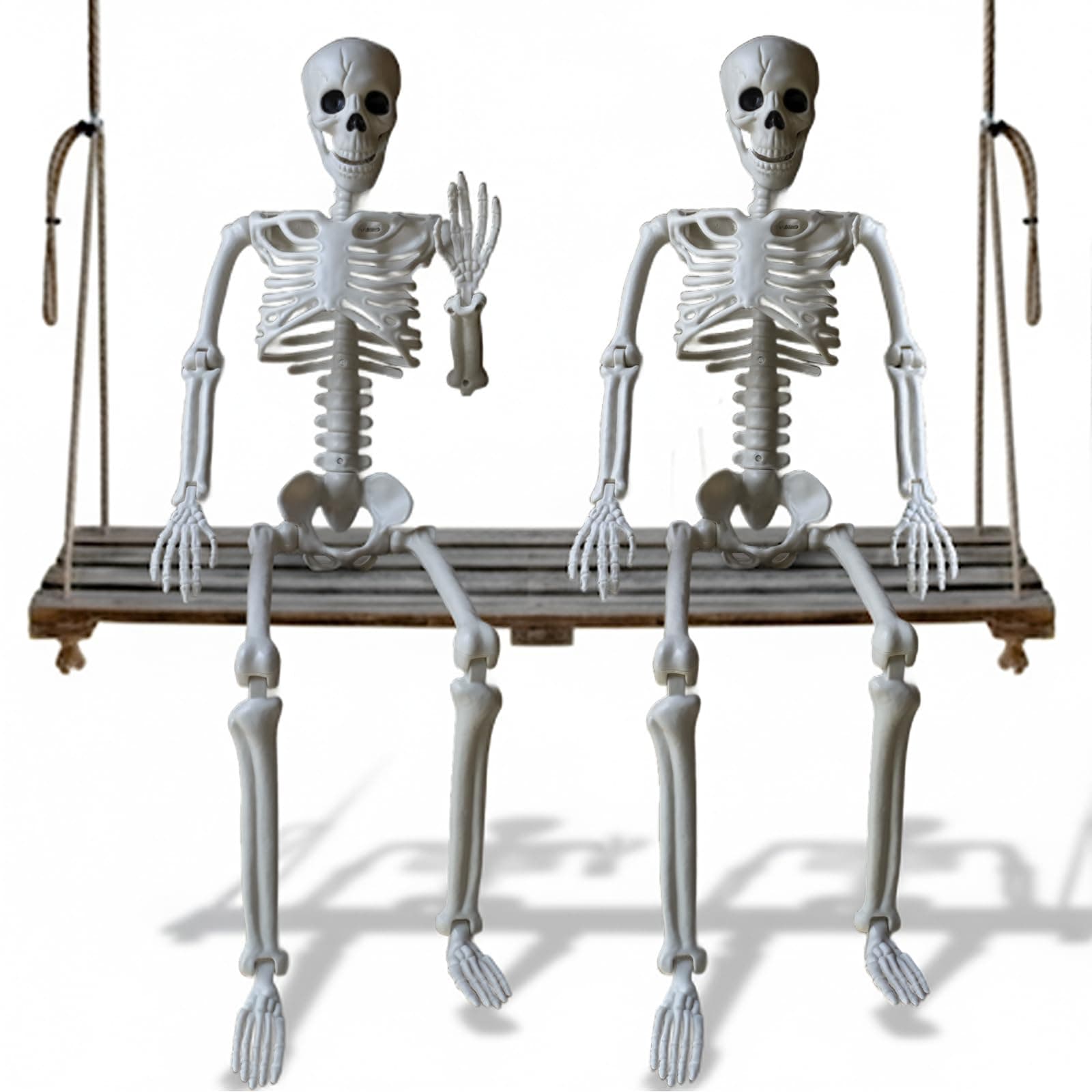 Bstalpine 2 Stück 90 cm Halloween Skelett, Plastik-Skelett mit beweglichen Gelenken, Halloween Skelett Lebensgroß für Dekoration im Außenbereich, Innenräumen, Zuhause, Garten und Rasen 90cm X 2