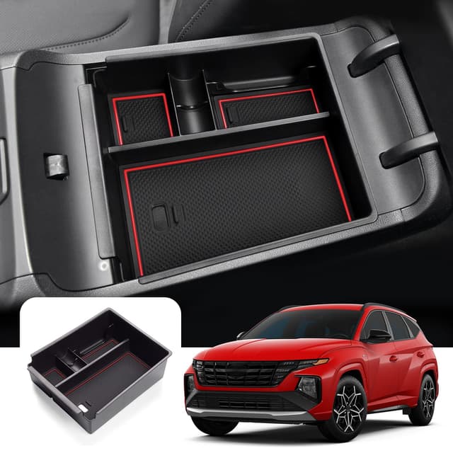 LFOTPP Tucson NX4 AT Auto Mittelkonsole Organizer, Zubehör Mittelarmlehne Aufbewahrungsbox Original (Rot)