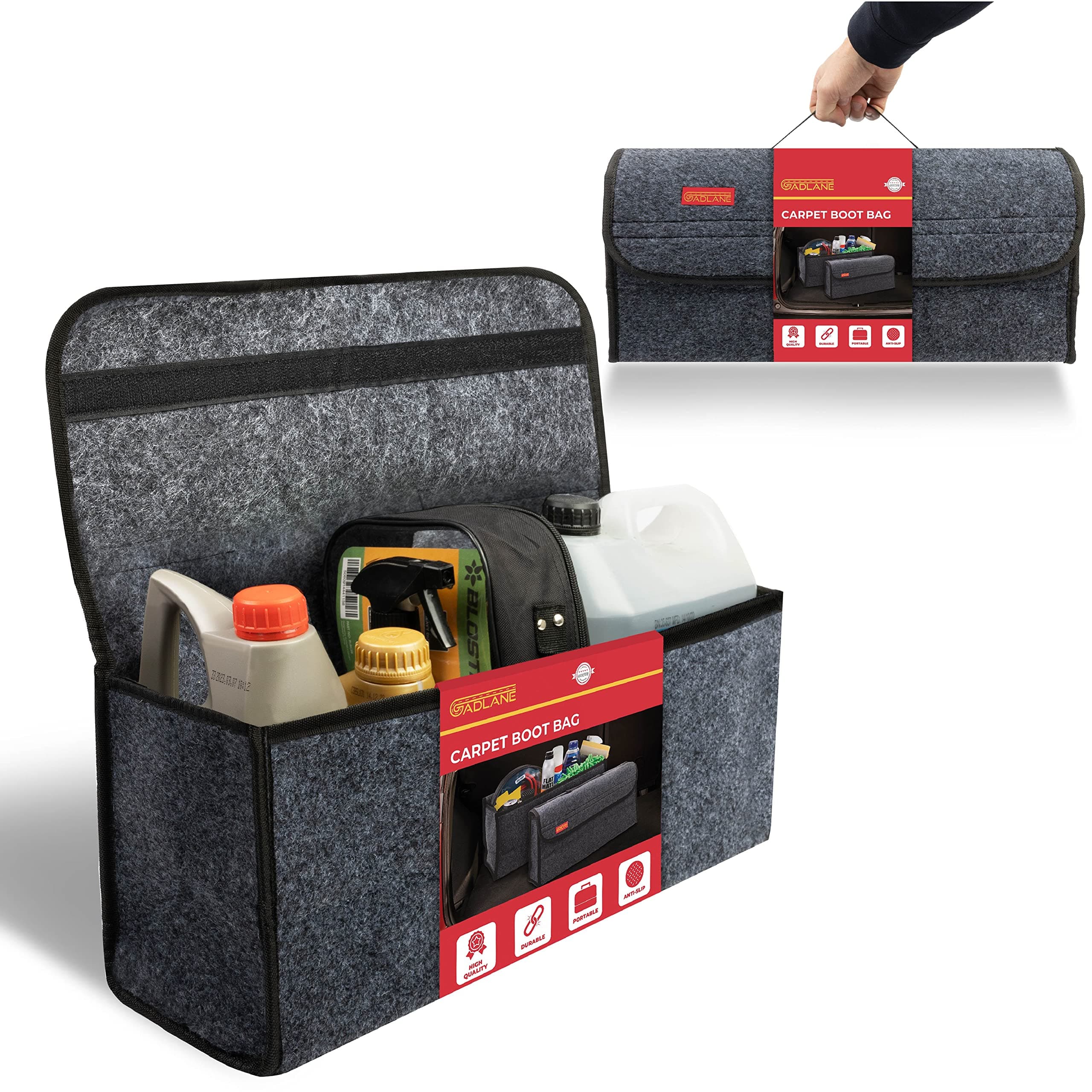 GADLANE Großer Dunkelgrauer Teppich Auto Organizer Kofferraum Tasche Anti-rutsch-stiefel Aufbewahrungslösung Innentasche Tools Aufschlüsselung Reise Ordentlich