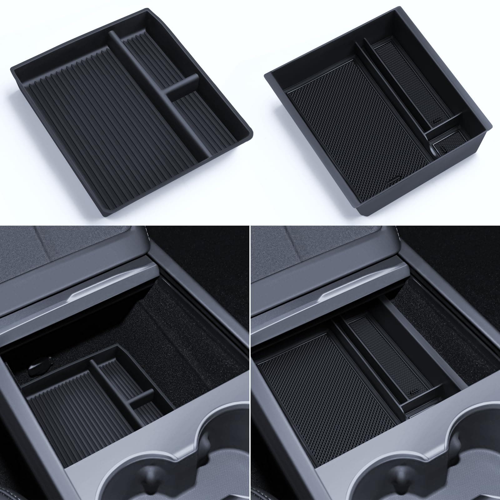 LANTU 2 Pcs Mittelkonsole Organizer und Silikon Organizer Tray Aufbewahrungsbox für Tesla Model 3 2024-2025 Highland Zubehör Silicone