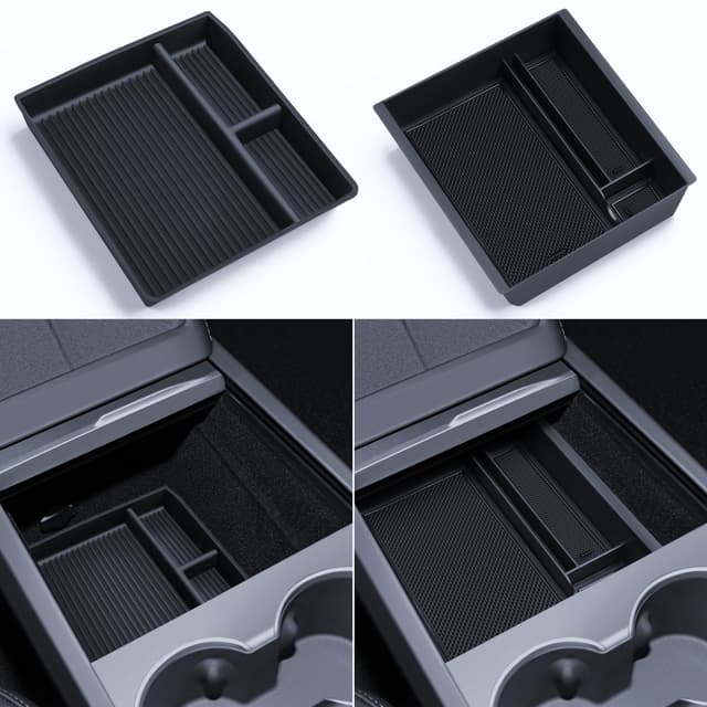 LANTU 2 Pcs Mittelkonsole Organizer und Silikon Organizer Tray Aufbewahrungsbox für Tesla Model 3 2024-2025 Highland Zubehör Silicone