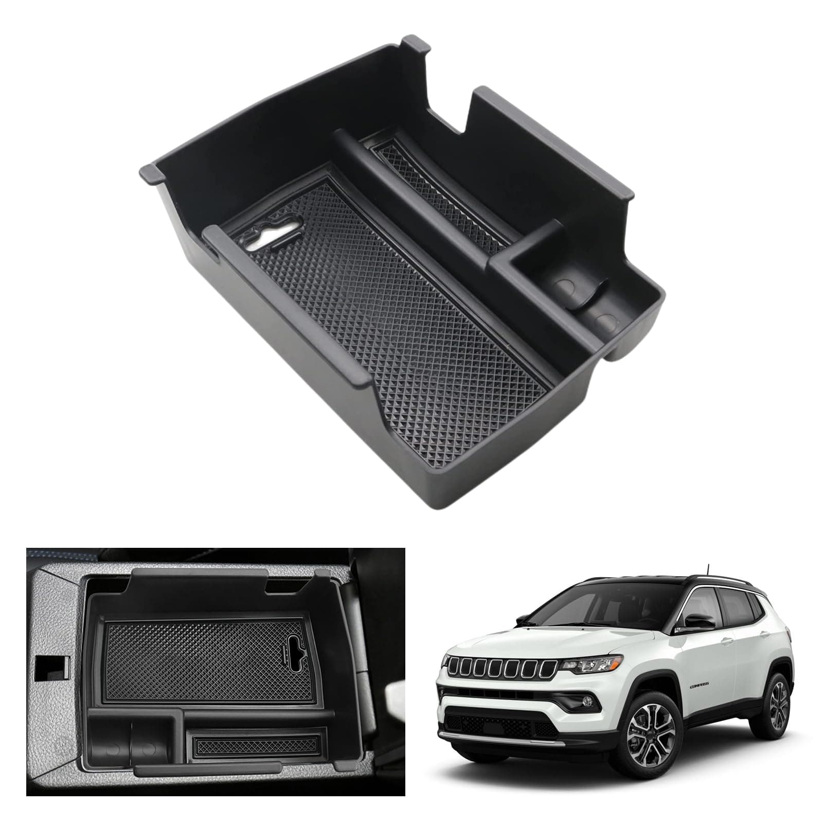 GAFAT J eep Compass 2021-2024 2025 Mittelkonsole Aufbewahrungsbox, Neu Compass 2021 Armlehne Organizer Tray Mittelarmlehne Handschuhfach, Compass Zubehör 2023 (Schwarz)