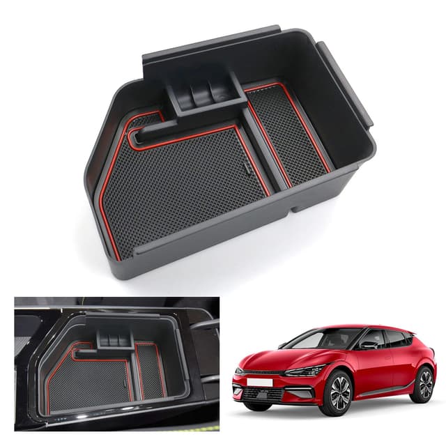 GAFAT Kiα EV6 /GT/GT Line 2021-2024 2025 Mittelkonsole Aufbewahrungsbox, EV6 2023 Armlehne Organizer Tray Mittelarmlehne Handschuhfach, Kompatibel mit Kia EV6 Zubehör (Rot) Armlehne-rot