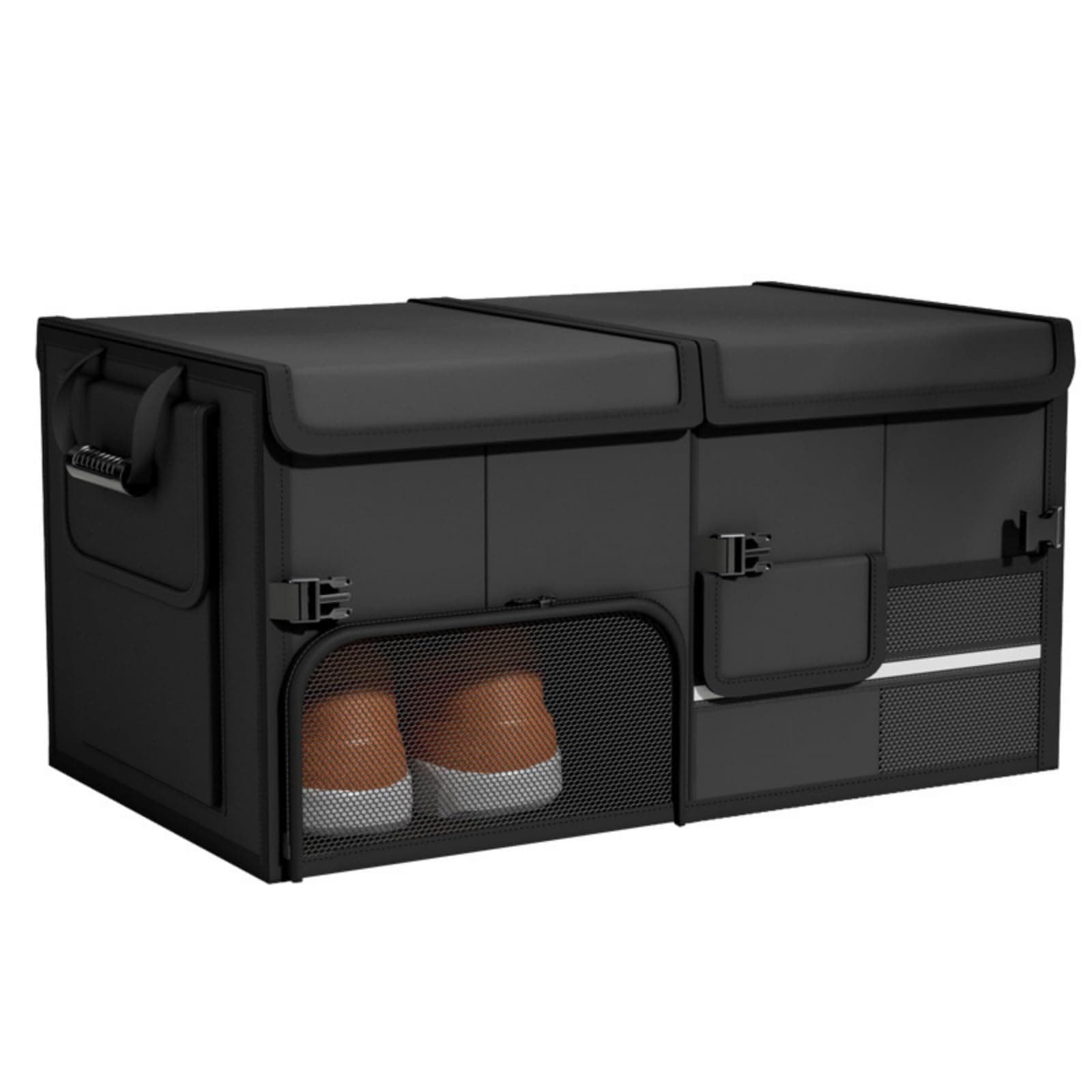 AQCQDQ Kofferraum Organizer, Auto Aufbewahrungstasche, Kofferraumtasche, Rutschfester Boden, Verstellbare Sicherungsriemen, Klappbarer Deckel, aus Filz für Ordnung im Auto (Schwarz,60 L) Schwarz 60 L Angebot bei HelloDeals