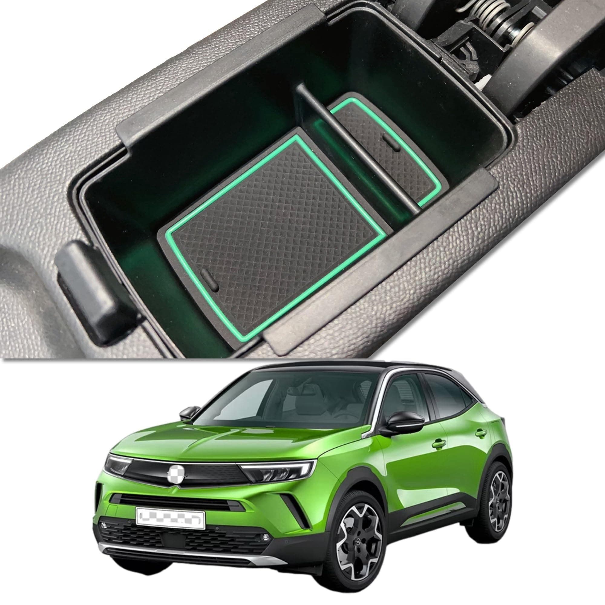 MEDZUK Kompatibel mit Opel Mokka B | Mokka-e 2020-2024 2025 Auto Mittelkonsole Aufbewahrungsbox Armlehnen Tray Center Console Organizer Handschuhfach Zubehör (Grün)