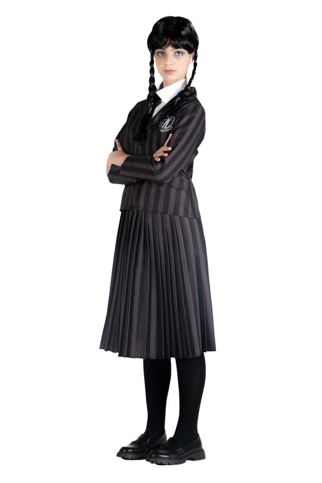 Ciao- Wednesday Addams Nevermore Academy school uniform costume disguise fancy dress girl official Wednesday M Wednesday Nevermore with wig