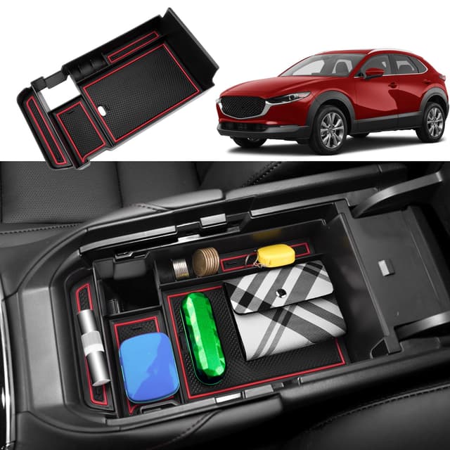 Coleya Mittelkonsole Aufbewahrungsbox Kompatibel mit Mazda CX-30 2019-2024, Mazda CX 30 Zubehör Armlehne Organizer, CX-30 Mittelarmlehne Handschuhfach Mit Rutschfestermatte (Rot) Für Mazda CX-30 Rot