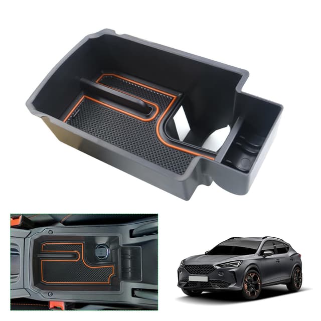GAFAT Seat Leon MK4 | Cuprα Formentor 2020-2024 2025 Armlehne Organizer, Neu Seat Leon 4 KL ST FR Formentor VZ Facelift Mittelkonsole Aufbewahrungsbox Tray Mittelarmlehne Handschuhfach (Orange) Orange-Messingfarben