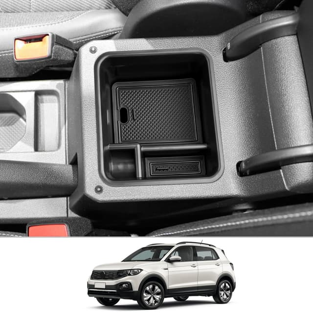 CDEFG Kompatibel mit VW T-Cross T Cross 2018-2024 2025 Mittelkonsole Armlehne Aufbewahrungsbox Multifunktionaler Aufbewahrung Auto Center Console Organizer Tray T Cross Zubehör (Schwarz)