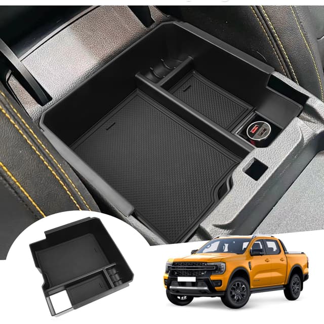 GAFAT Kompatibel mit Neu Ford Ranger T9 2023 2024 2025 Mittelkonsole Aufbewahrungsbox, Ranger T9 Raptor Wildtrak XLT Organizer Tray Handschuhfach, Ranger 2024 Zubehör (Elektronische Bremse)