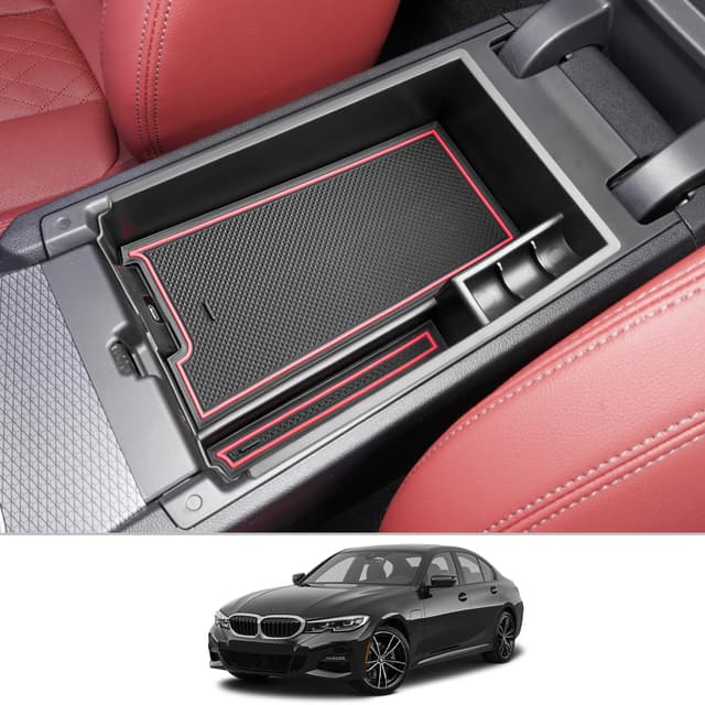 CDEFG Kompatibel mit BMW 3er G20 G21 2019-2023 2024 / 4er G22 / i3 G28 i4 G26 2024 Facelift Mittelkonsole Organizer Aufbewahrungsbox Instrumententafel Aufbewahrung Auto Center Console 3er 4er Zubehör Armlehne Rot