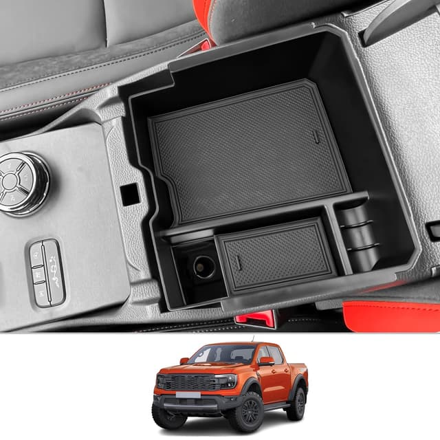 CDEFG Kompatibel mit Ford Ranger T9 2023 2024 2025 Raptor Wildtrak XLT Mittelkonsole Organizer Armlehnen Aufbewahrungsbox Handschuhfach Mittelarmlehne Ranger 2023 Zubehör (Elektronische Bremse)