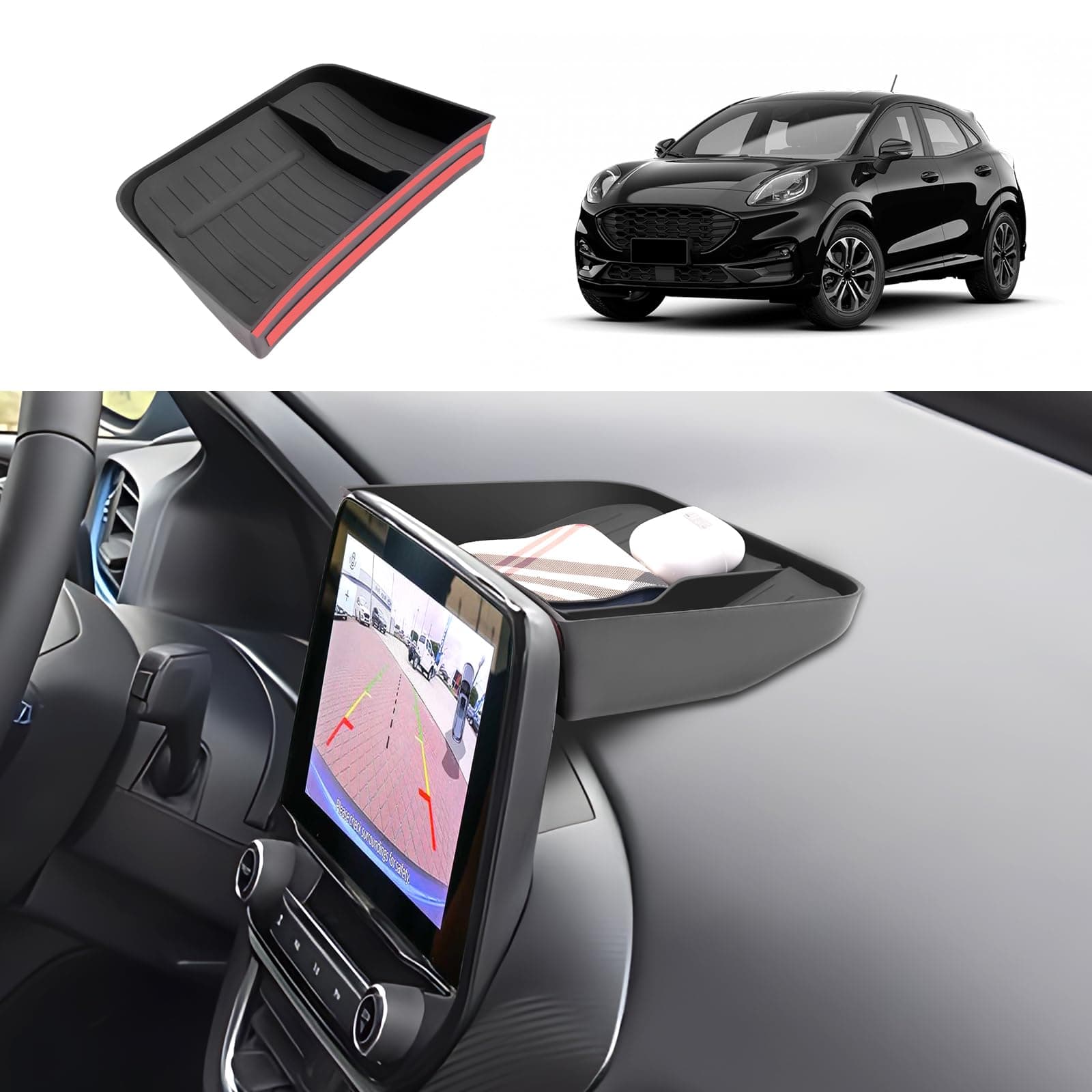 Coleya Mittelkonsole Aufbewahrungsbox Kompatibel mit Ford Puma 2020-2024, Ford Puma Zubehör Instrumententafel Handschuhfach, Puma Mittelkonsole Organizer Mit Rutschfestermatte (Schwarz) Für Ford Puma Für Instrumententafel, Mit Matten (Schwarz)