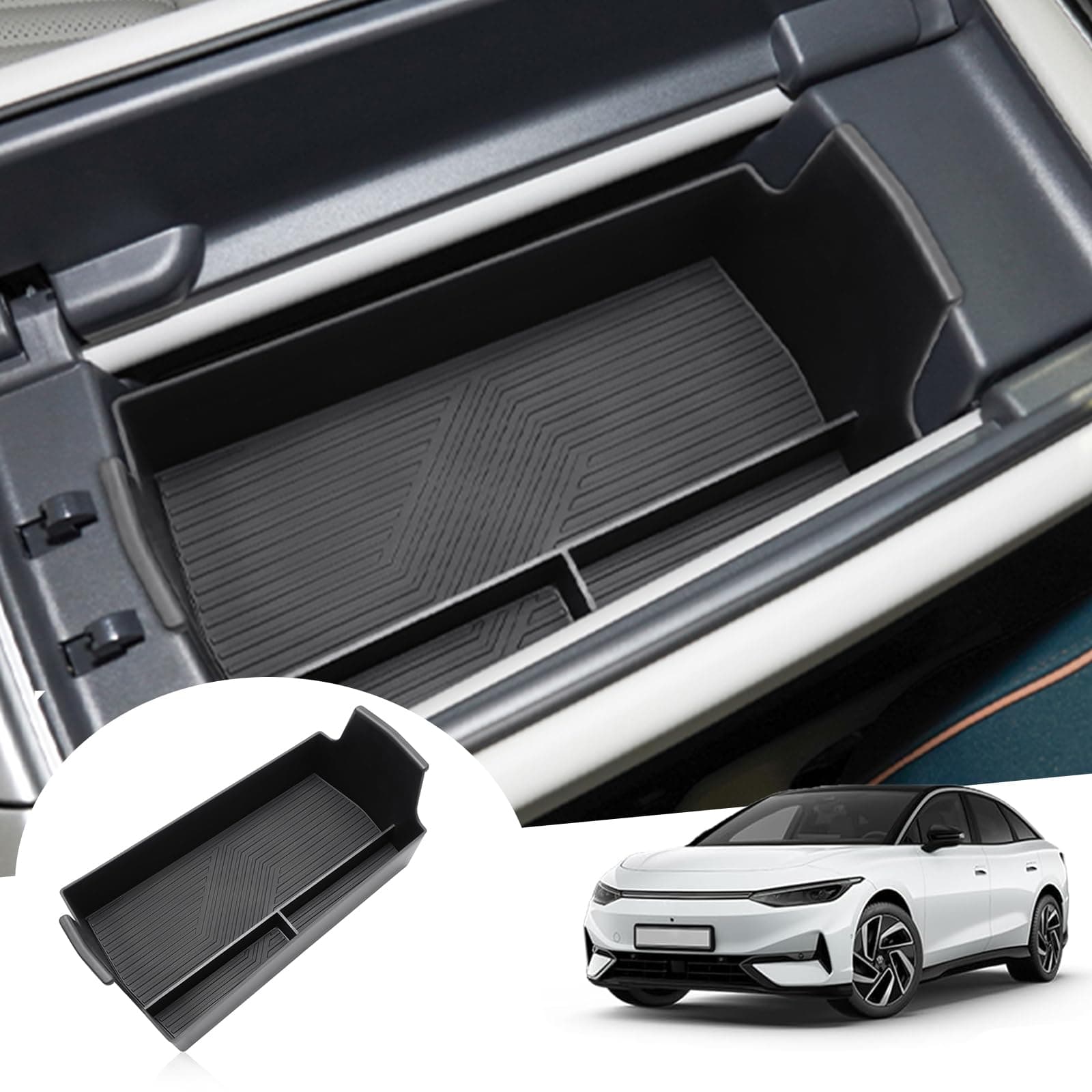 GAFAT Kompatibel mit Neu VW ID.7 2024 2025 Mittelkonsole Aufbewahrungsbox, ID7 2024 GTX Tourer Armlehne Organizer Tray Ablagen Handschuhfach, ID.7 Zubehör