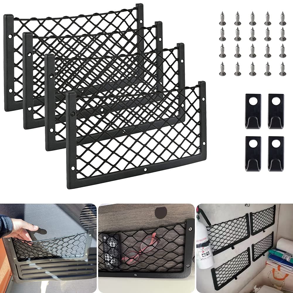 4 Stück Gepäcknetz 36 * 18CM Mit Haken Kofferraum Netztasche Wohnmobil Aufbewahrungsnetz Auto Car Trunk Storage Net Ablagenetz für Wohnwagen, LKW, Transporter Lieferwagen 4 Pcs