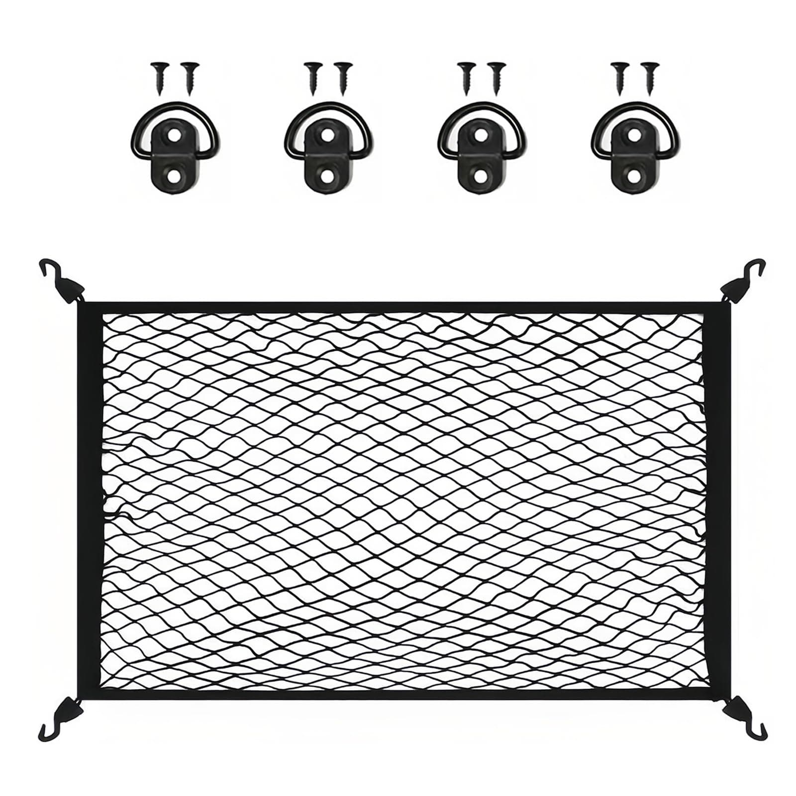 Pmueuff Gepäcknetz Auto, 100 x 80 cm Kofferraumnetz Auto Gepäcknetz Erstreckt Sich auf 160 x 140 cm, Kofferraum Netztasche, Kofferraum Netz Ladungssicherung mit 4 ABS Haken für die Meisten Autos