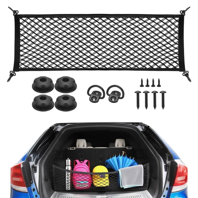Fit4drive 90 x 30 cm Gepäcknetz Auto Kofferraumnetz für Auto Ladungssicherung, Kofferraum Netz Gepäck Organizer die Aufbewahrung von Ladung, Kleinwaren, Werkzeugen im Stamm von SUVs, Limousinen, Trans