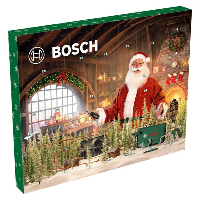 Bosch 41-tlg. Adventskalender 2025 (Set mit Bügelsäge, Bit-Schraubendreher mit T-Griff, Schraubendreherbits, Aufbewahrungstasche, Zubehör Handwerkzeug)