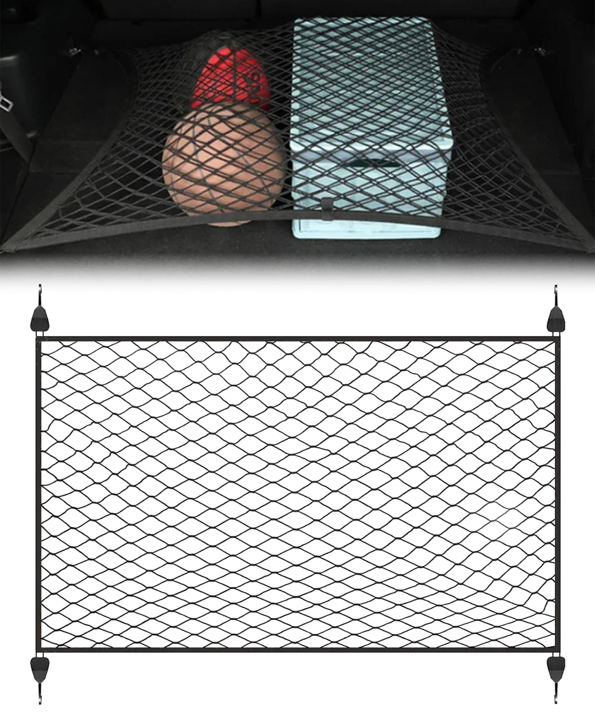 Flaconi 60x40cm Gepäcknetz,Kofferraumnetz,Gepäcknetz Auto,Gepäcknetz Wohnmobil,Auto Netz Kofferraum,Hundenetz Auto Kofferraum,Kofferraum Netztasche,Kofferraum Netz mit 4 ABS Haken für