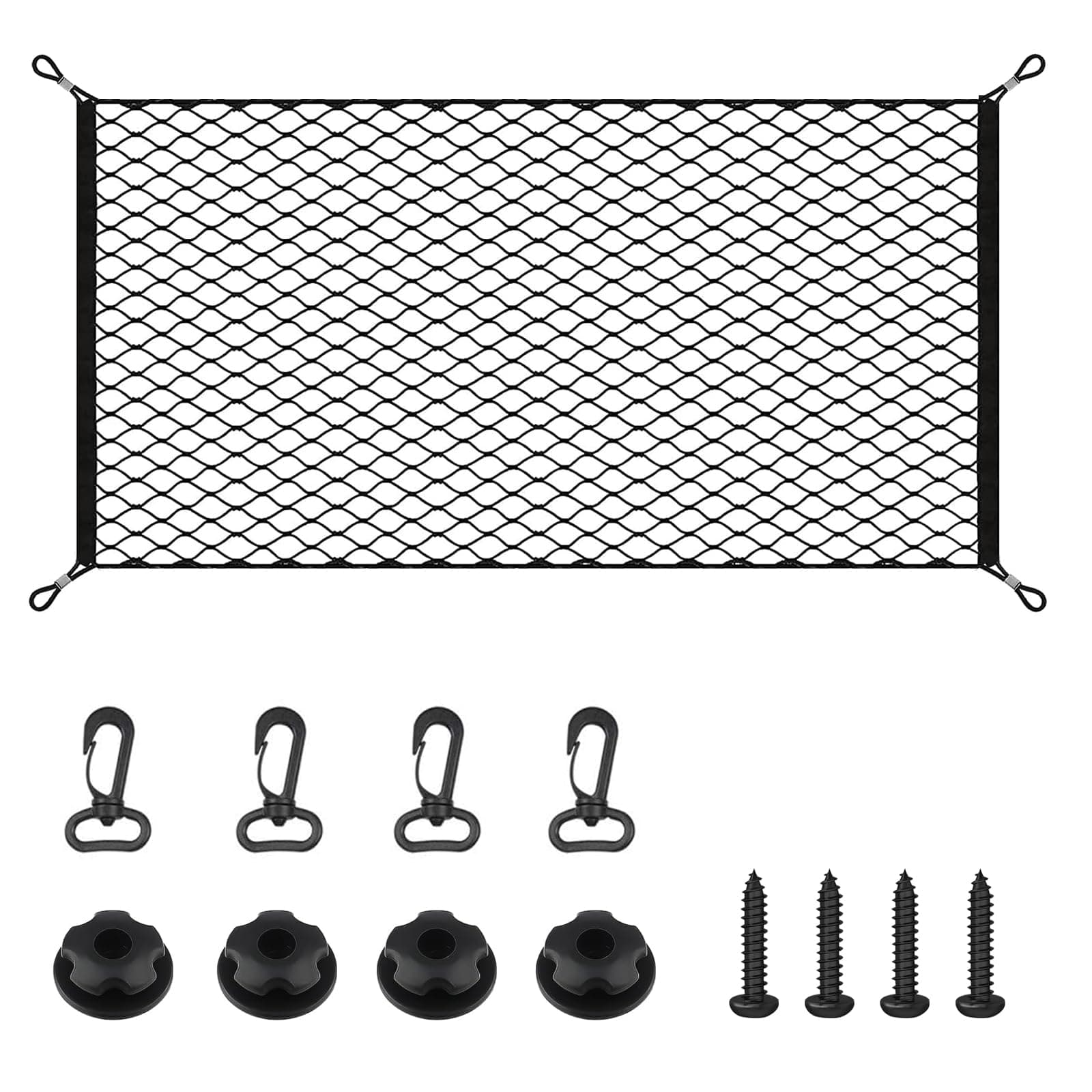 RUGLAMZHIP Gepäcknetz Auto Kofferraum Netz, 110 x 60 cm Kofferraumnetz, Elastisch Gepäcknetz Wohnmobil, Elastisches Gepäckfixierung Spannnetz Trennnetz mit 4 Haken für Meisten Fahrzeugtypen Cargo