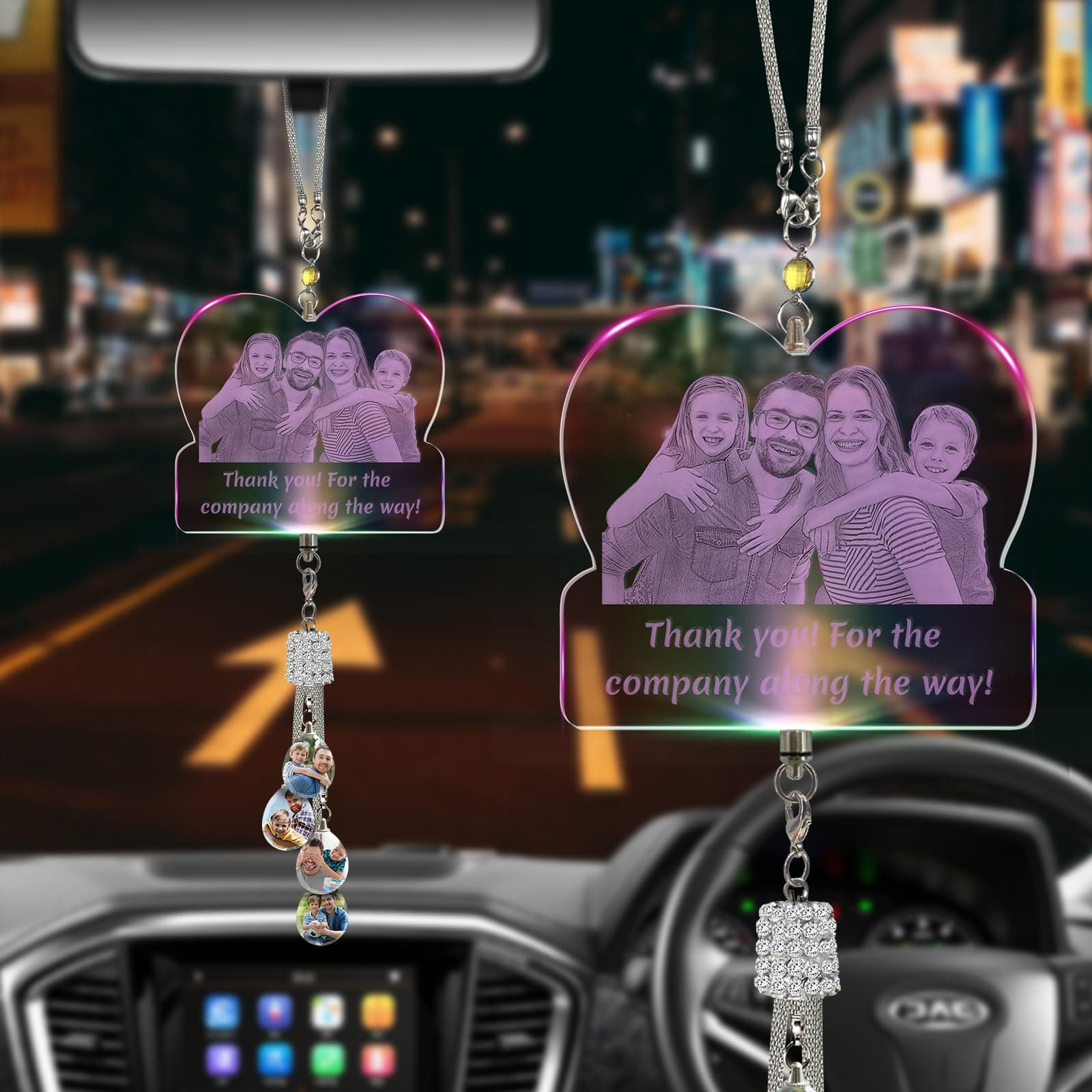 Personalisierter Auto-Foto-Anhänger, Kristall graviert mit Ihrem Bild Text innen, Kristall-Auto-Anhänger, Auto-Anhänger Geschenk für Familie, Liebhaber, Freunde Herz - Personalisierter Text