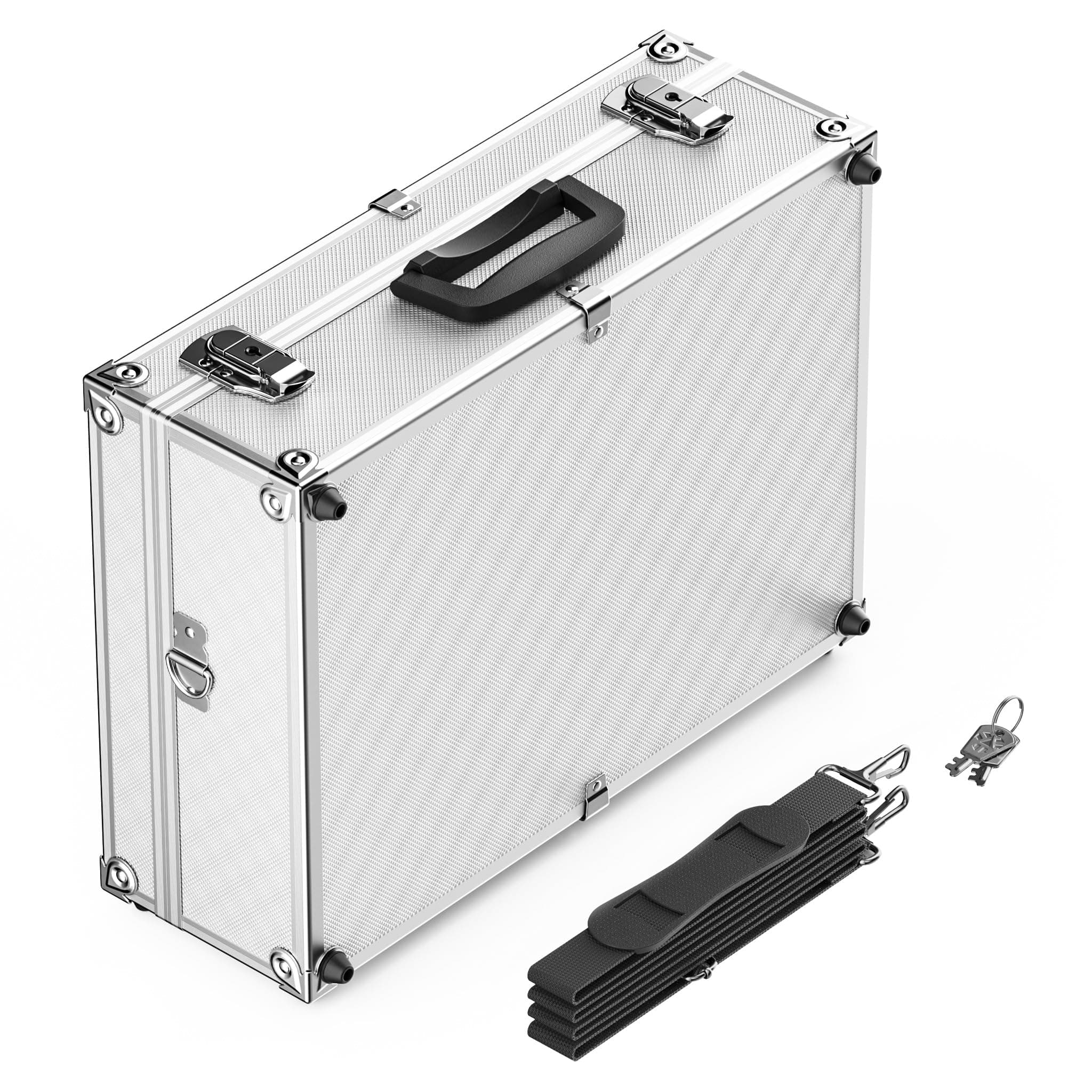 Wiltec Alu Universalkoffer 46x33x15,2 cm, Alubox abschließbar für Aufbewahrung und Transport von Werkzeug, Messgeräten usw., mit Griff und Tragegurt Weiß Set 1-tlg.