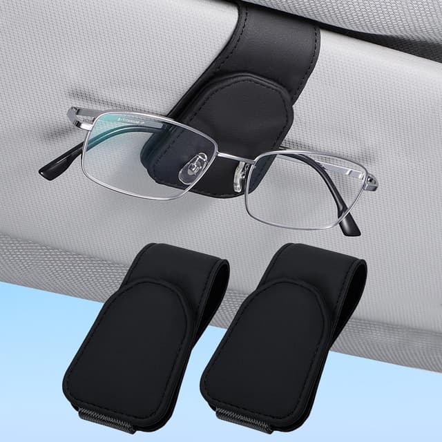 Sivono 2 STK Magnet Auto brillenhalter Leder, Sonnenbrillenhalter, Brillenhalter für Auto, Auto Brillenhalter Sonnenbrillen Halterung für Auto, Sonnenblende Universal
