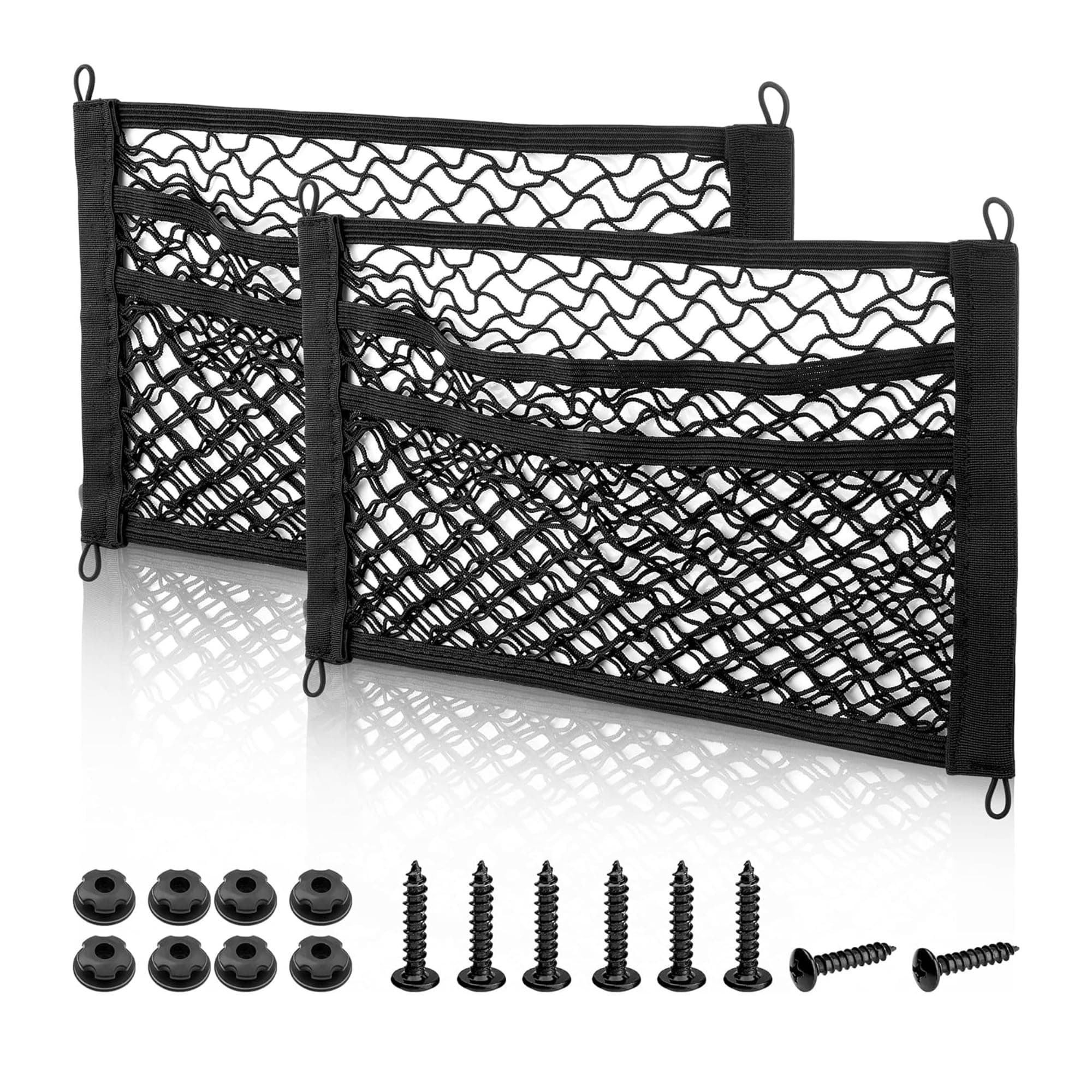 RED WOLF 3-Lagen Aufbewahrungsnetz für Wohnmobil Camper Ablagenetz Auto 45x25cm, Kofferraum Netztasche Universell für Kfz Wohnwagen LKW Boot Elastisch Gepäcknetz Kofferraumnetz Bohrlochmontage 2 Stück