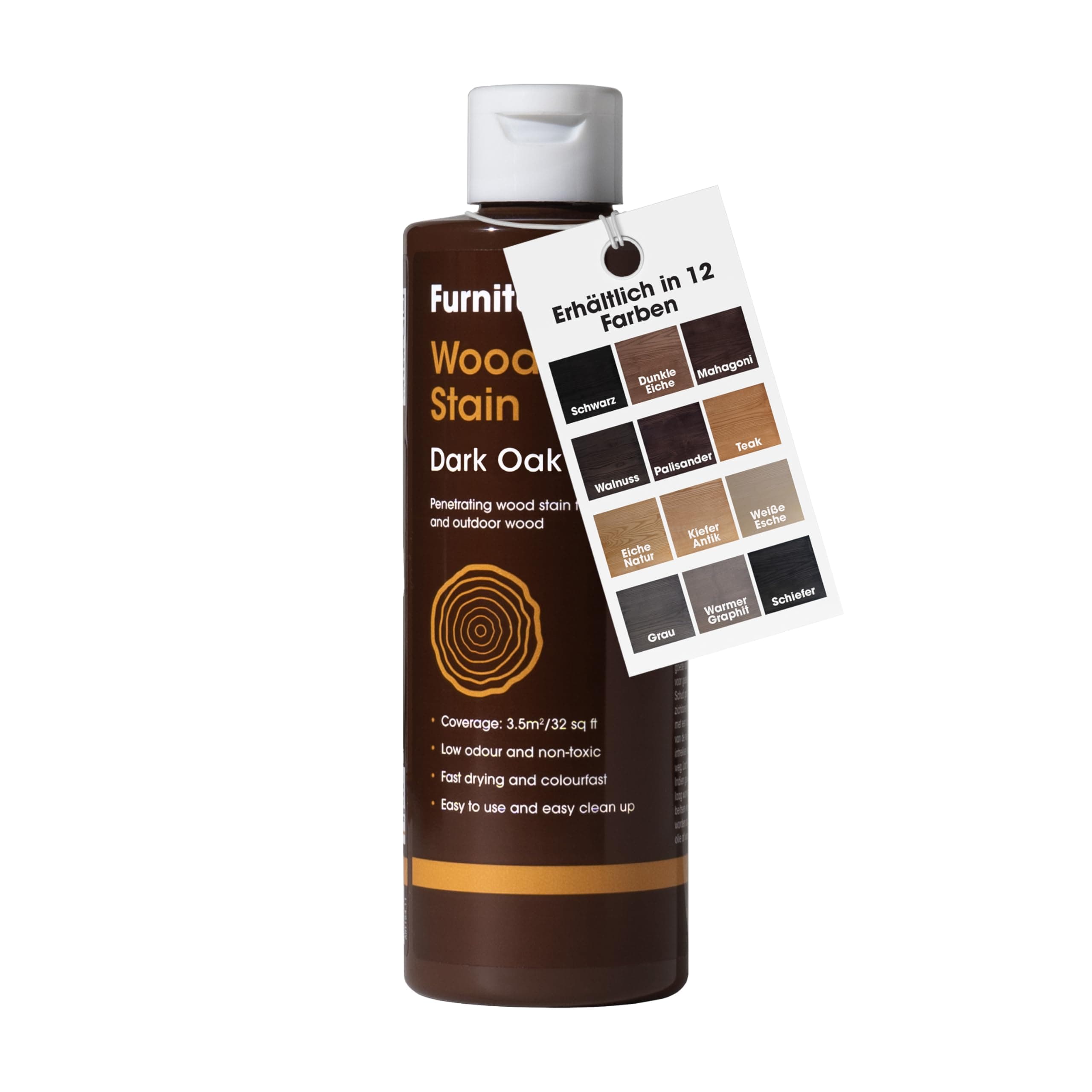 Furniture Clinic Holz-Beize und Moebel-Lasur (Dunkle Eiche). Ungiftig. Hochkonzentrierte Holzbeize. Schnelltrocknend. Beize für alle Holzarten im Innen und Außenbereich 500 ml 500ml Dunkle Eiche