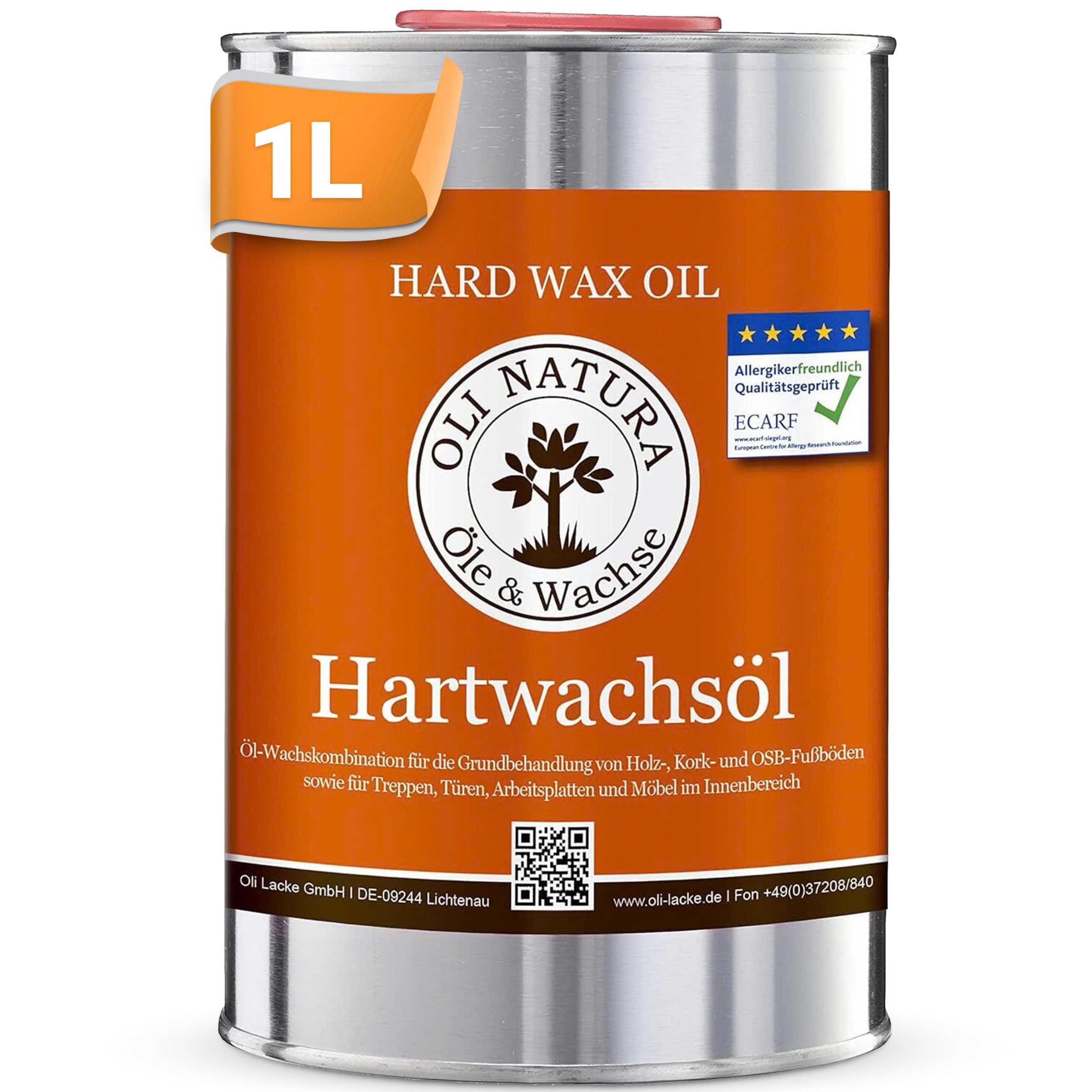 OLI-NATURA Hartwachsöl - 1L, farblos, natur - Holzöl für Möbel, Treppen, Türen & mehr - geprüft Allergikerfreundlich, lebensmittelecht-zertifiziert 1 l (1er Pack) Single