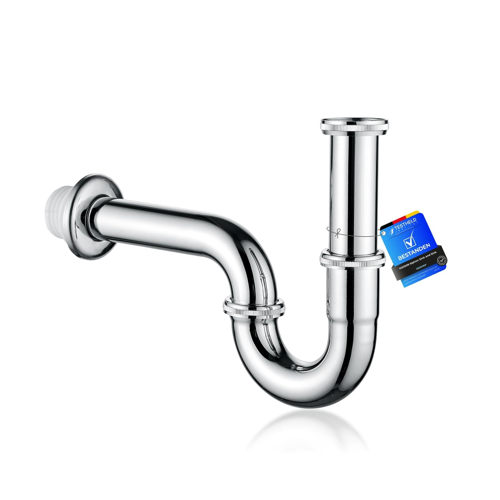 Ibergrif Siphon Waschbecken Edelstahl 1 1/4″ × 32 mm - Universal Syphon Ablaufgarnitur, Röhrensiphon mit Geruchsverschluss & Anti-Verstopfung, Werkzeuglose Montage, M20506 U-Rohr verchromt