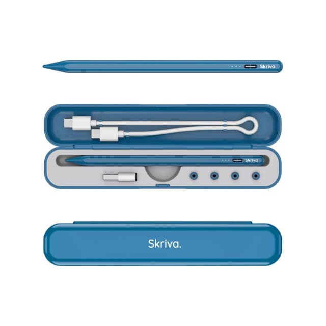 Skriva Stylus Pen für iPad mit Neigungsempfindlichkeit, Palm Rejection, Magnetbefestigung, USB-C-Ladung, Aufbewahrungstasche & Zubehör, Hochpräziser Bleistift für iPad Pro, Air, Mini ab 2018 Blau