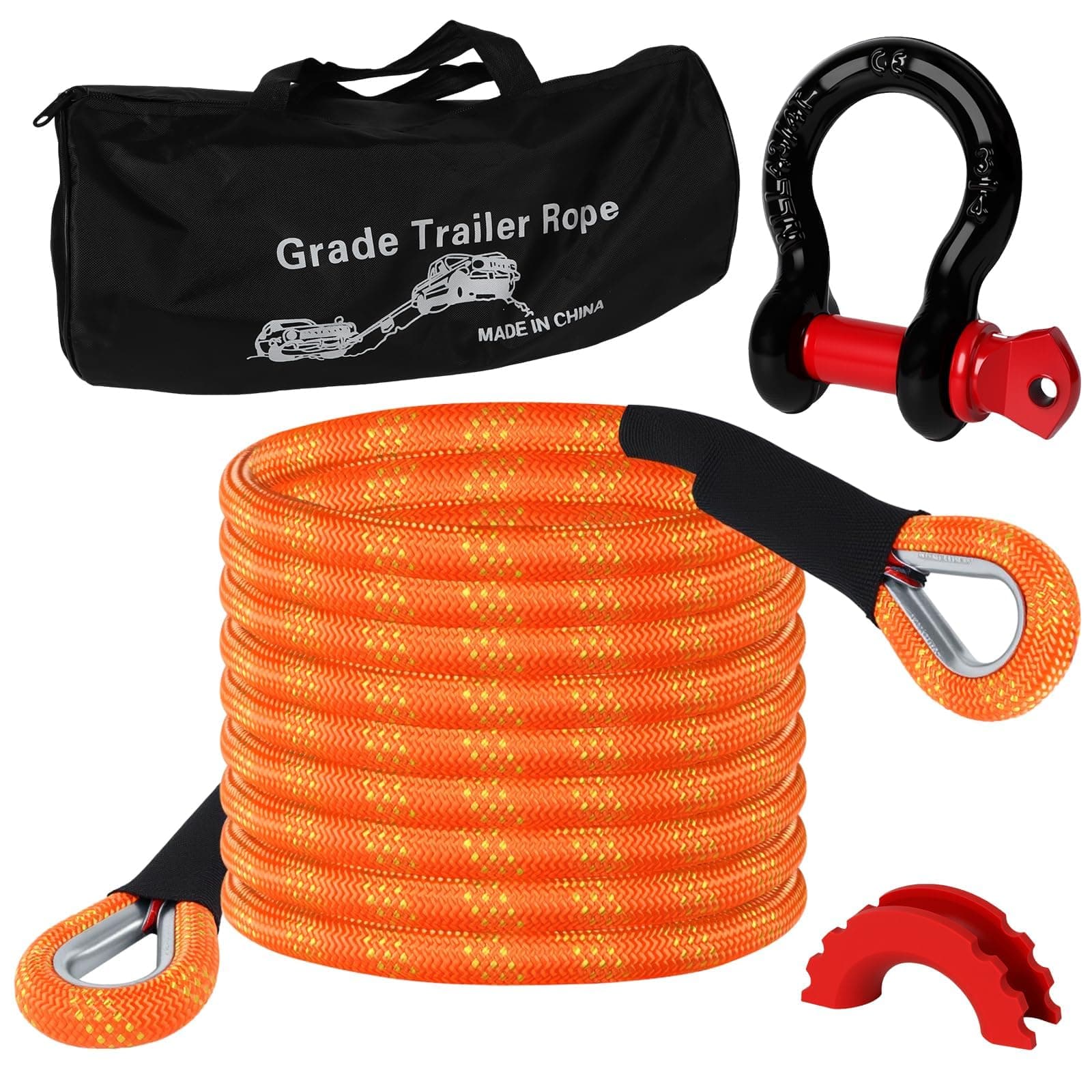 Longzhuo Abschleppseil 6m (20ft) mit Abschleppgurt 22000 LBS (10t) Tragfähigkeit - rutschfeste Handschuhe + Aufbewahrungstasche + Zubehör - Für LKW, Jeep, Traktor, ATV, UTV, Pkw - Straßenrettung 6 m (20ft)