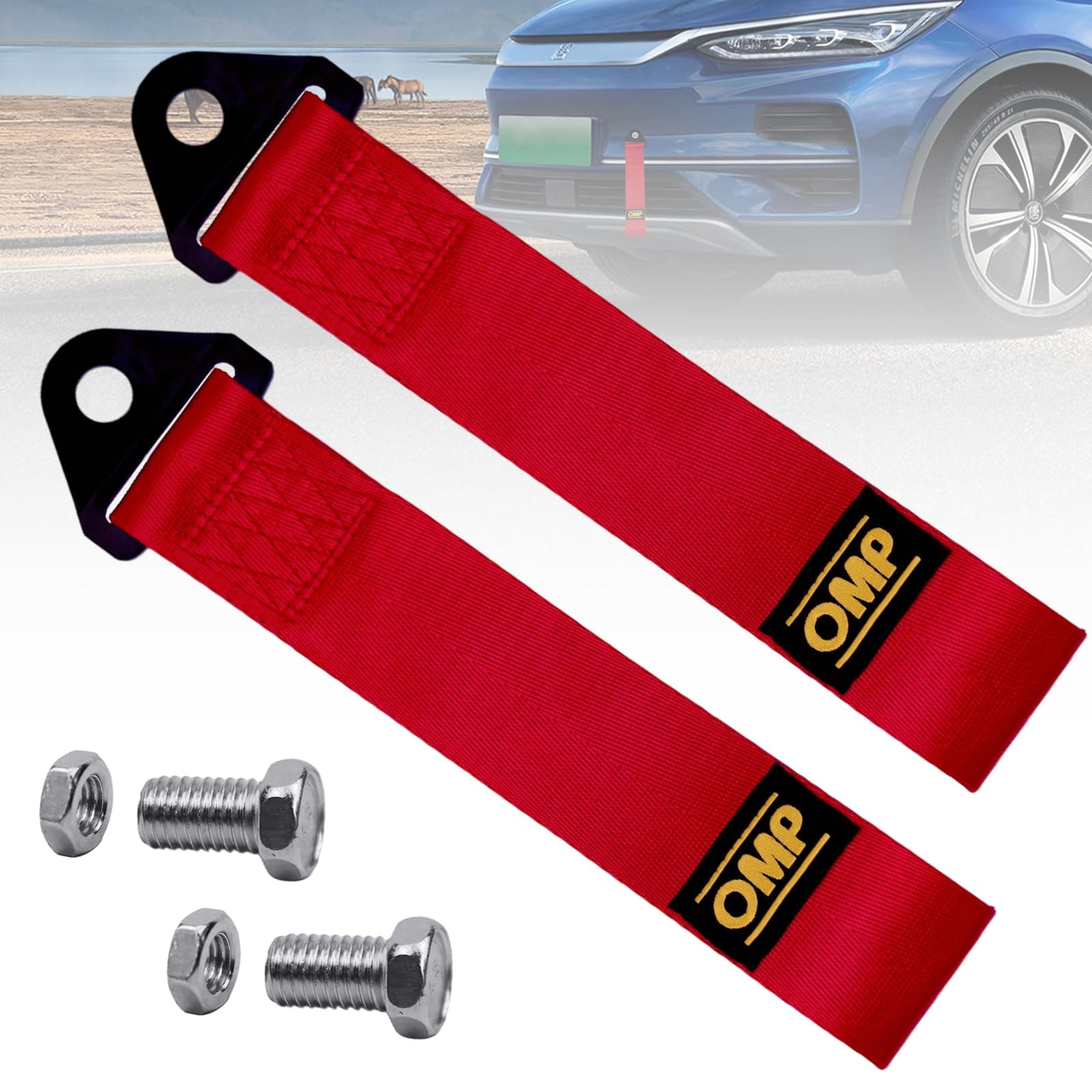 GD HUA 2 Stück Abschleppseil für Rennwagen, Hochfestes Abschleppseil, Stoßstangen Abschleppseile, Abschleppschlaufe Universal, Zugseil Hochfestes für Fahrzeug-Front- und Heckstoßfänger (Rot)