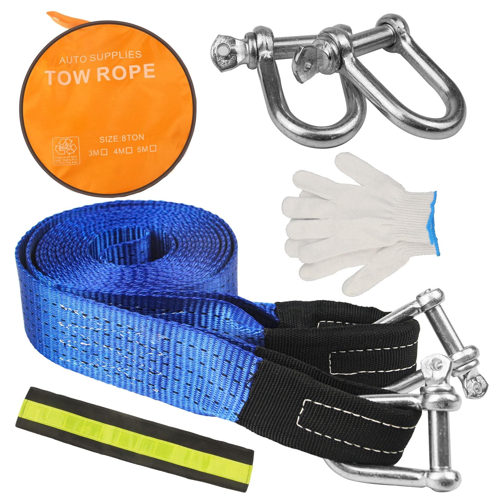 Haoledy Abschleppseil Pkw 5m x 5cm, Abschleppstange für Pkw 8 Tonnen(17,636 LBS), Kinetisches Abschleppseil Offroad Zubehör Set, mit 2 Verstärkten Haken & 2 Handschuhen & 2 Aufbewahrungstasche