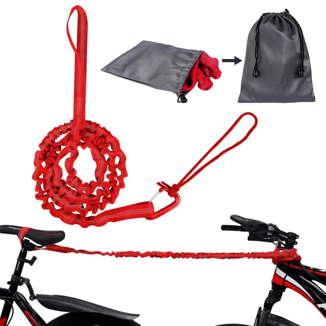 URAQT Abschleppseil Fahrrad Kinder,3 Meter Fahrrad Abschleppseil Kinder Selbsteinziehend Tragfähigkeit 500 lbs Elastisch Recovery Tow Strap Abschleppgurt für Kinder Fahrrad MTB Oder Mountainbike Rot