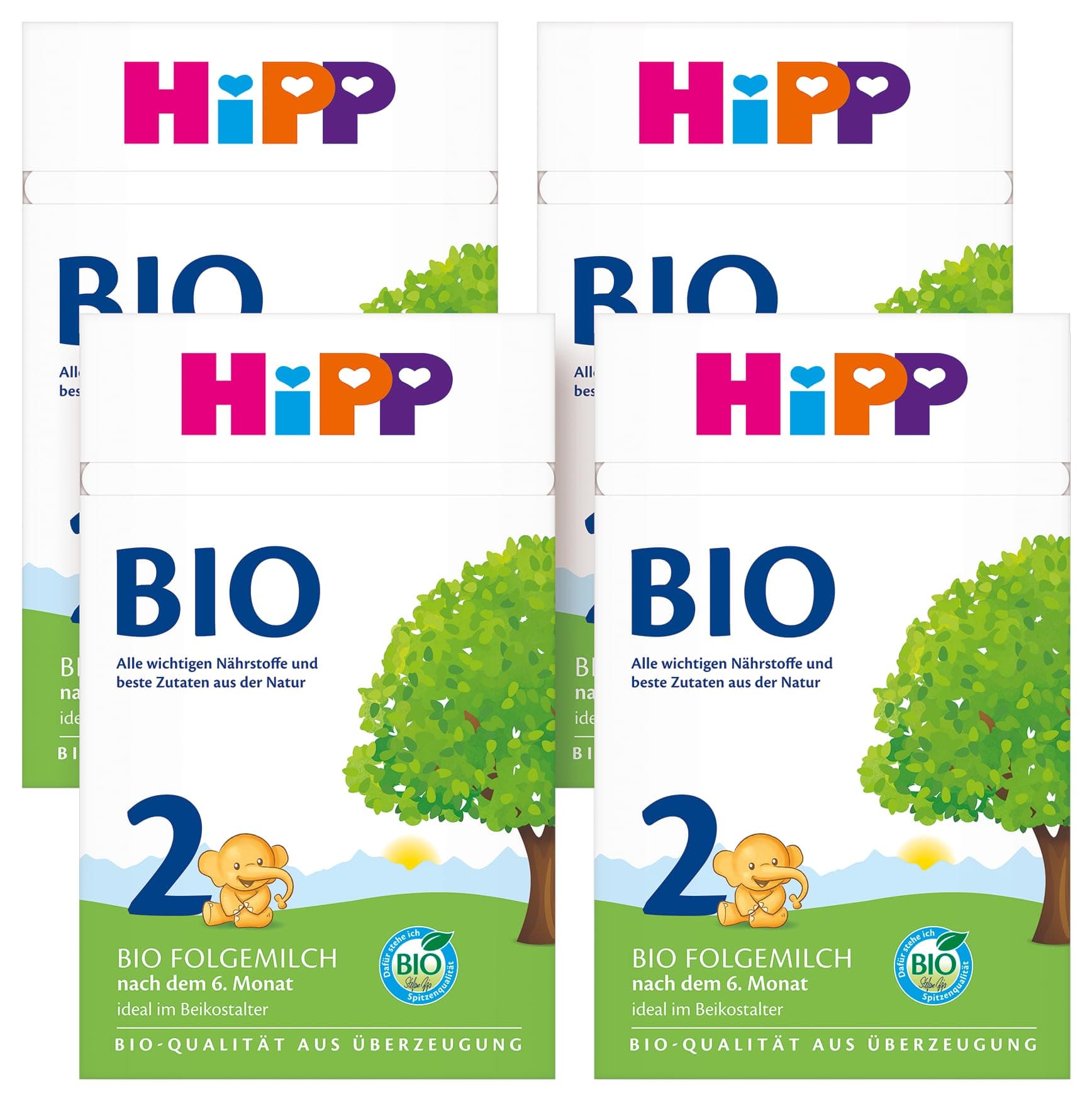 HiPP 2 Bio Folgemilch (4 x 600g), nach dem 6. Monat, mit Omega-3 (DHA, ALA), Calcium und milder Bio-Stärke, in bester Bio-Qualität