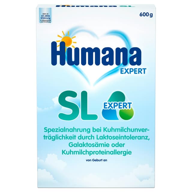Humana SL Expert, von Geburt an, Spezialnahrung bei Kuhmilchunverträglichkeit durch Laktoseintoleranz, Galaktosämie oder Kuhmilchproteinallergie, für Säuglinge und Kleinkinder, 600 g Babynahrung 600 g (1er Pack)