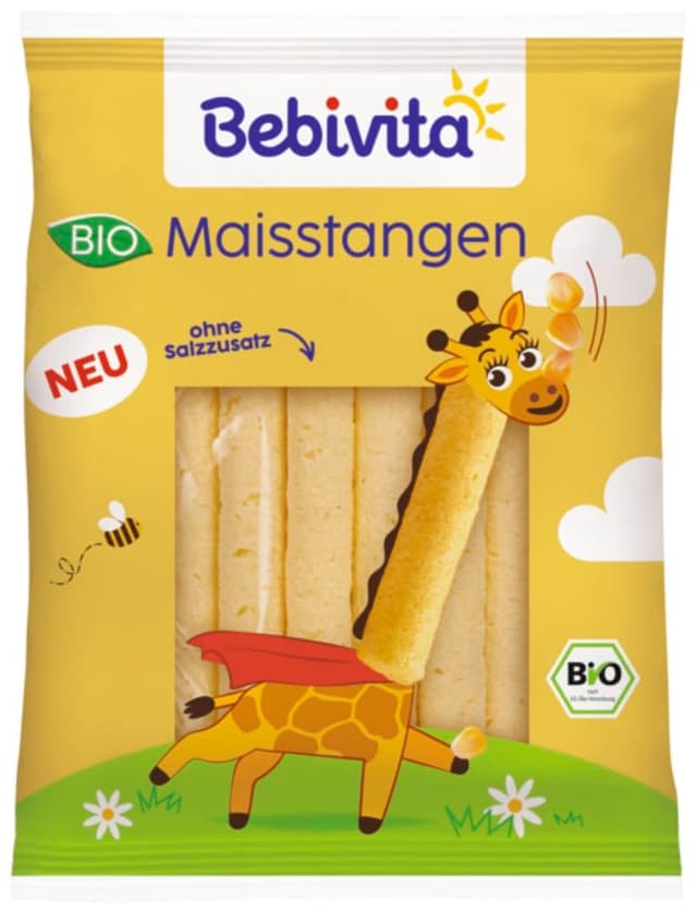 Bebivita BIO Maisstangen (9 x 40g), ohne Salzzusatz, ohne Zuckerzusatz, glutenfrei, ideal für zwischendurch & unterwegs