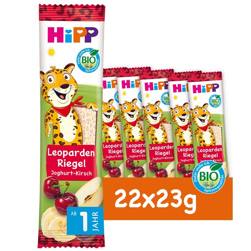 HiPP Bio Leoparden Riegel Joghurt-Kirsch in Banane (22 x 23g), ab 1 Jahr, Süße nur aus Früchten, in bester Bio-Qualität Leopard Joghurt-Kirsch in Banane 23 g (22er Pack)