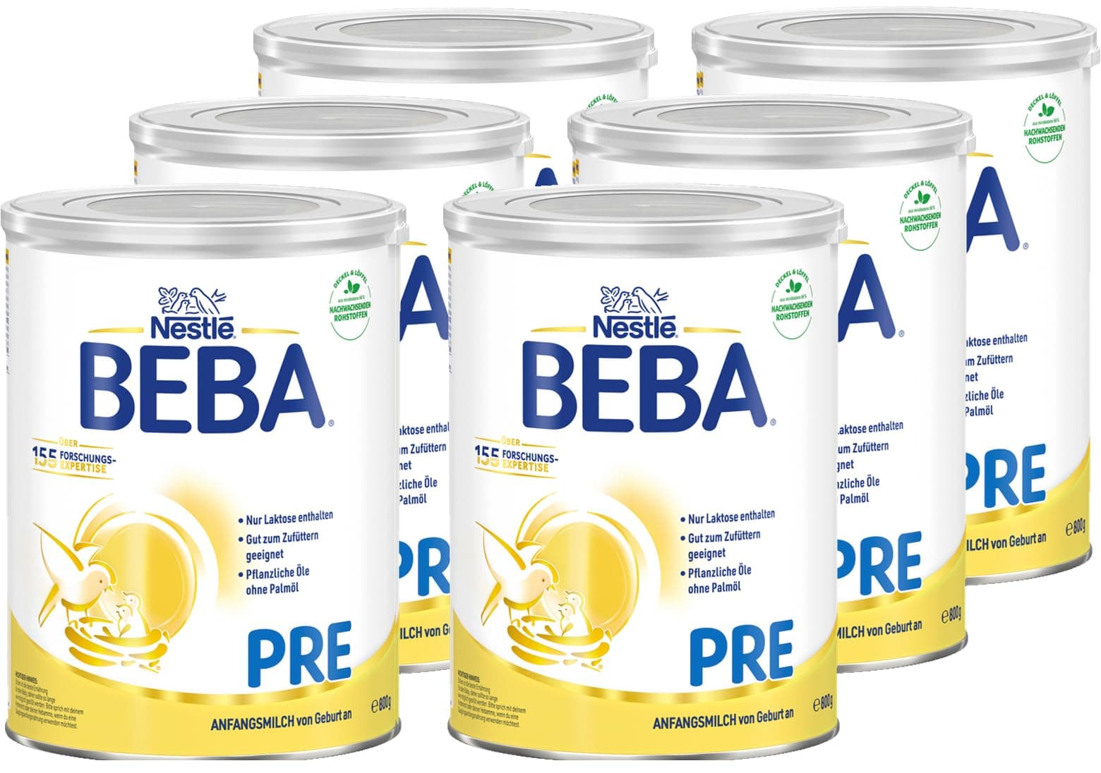 BEBA PRE Anfangsmilch von Geburt an, Babynahrung , nur Laktose, ohne Palmöl, 6er Pack (6 x 800g)