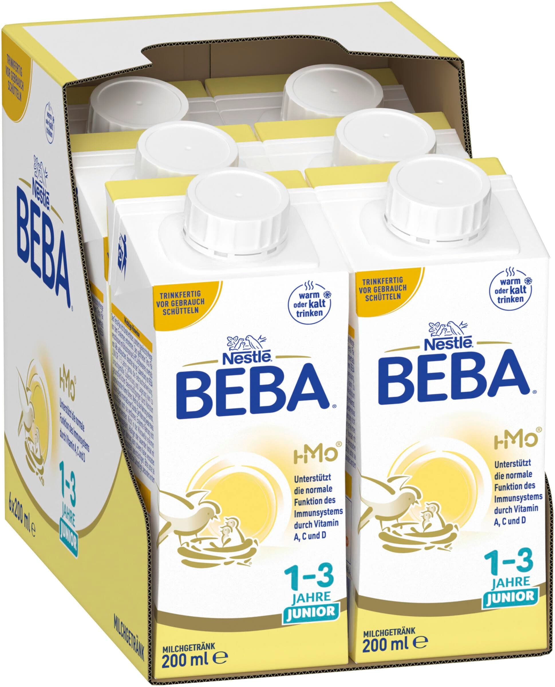 BEBA Junior 1-3 Jahre Milchgetränk trinkfertig, Babynahrung mit HMO 2'-FL, ohne Palmöl, 6er Pack (6 x 200ml)